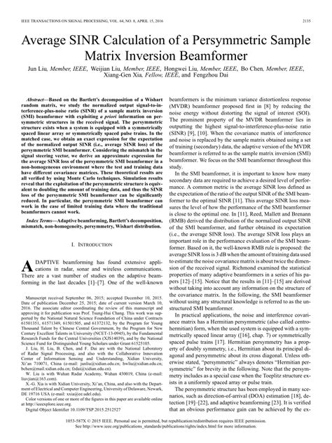 (PDF) Average SINR Calculation of a Persymmetric Sample Matrix Inversion Beamformer