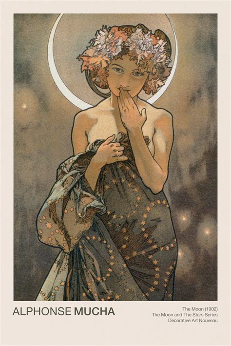 The Moon (Celestial Art Nouveau / Beautiful Female Portrait) - Alphonse / Alfons Mucha ...