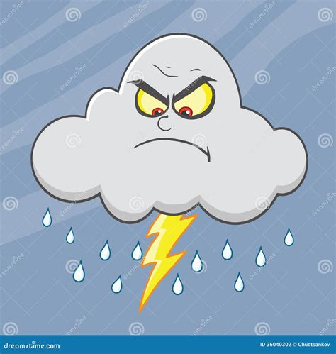 Angry Cloud With Lightning And Rain Cartoon Character Stock Photography - Image: 36040302