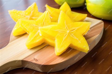 Premium Photo | Star fruit on a wooden slab