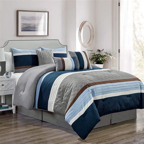 Sapphire Home Luxury 7 Piece California-King Comforter Set with Shams Bed-Skirt Cushions, Gray ...