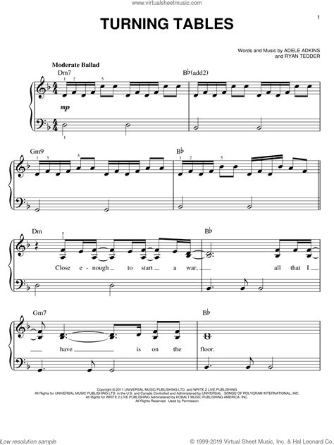 Adele - Turning Tables sheet music for piano solo [PDF]