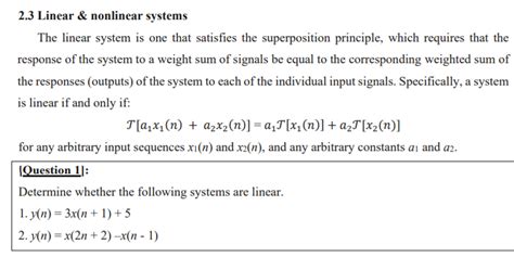 Solved 2.3 Linear & nonlinear systems The linear system is | Chegg.com ...