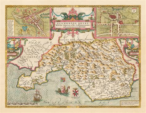 Old Map of Glamorgan Wales, 1611 by John Speed - Cardiff, Swansea, Bri – The Unique Maps Co.