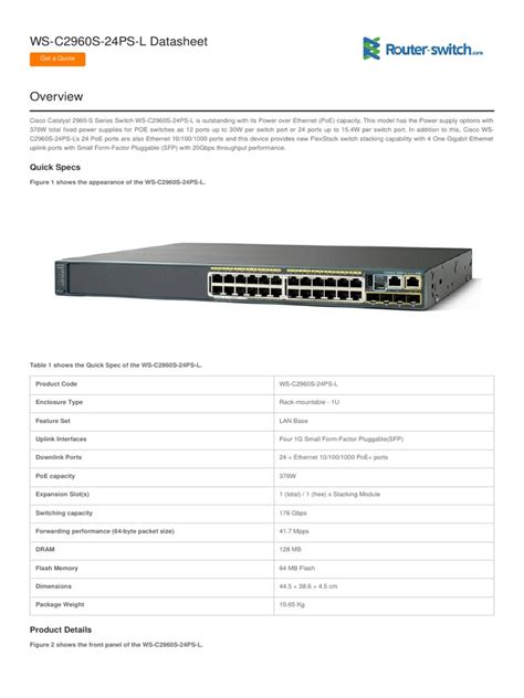 Ws c2960s 24ps L Datasheet | PDF | Network Switch | Ethernet