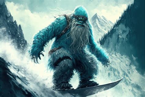 Bigfoot Snowboarding. Yeti Riding Snowboard Stock Illustration - Illustration of monster ...