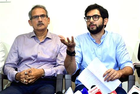 Shiv Sena (UBT) leader Aditya Thackeray with Anil Desai address a press ...