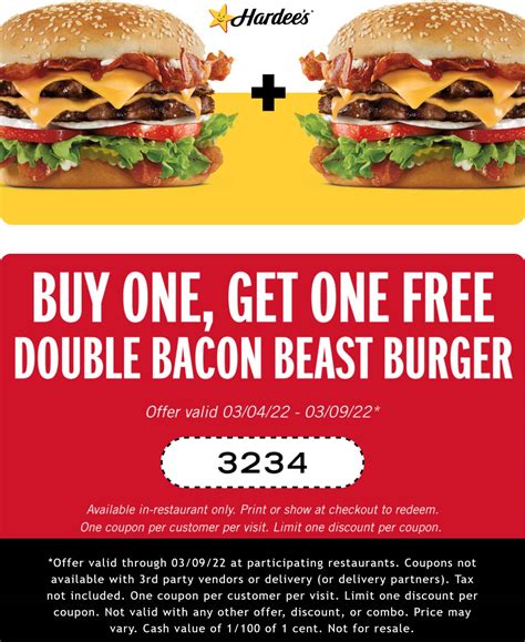 Second double bacon beast cheeseburger free at Hardees #hardees | The ...