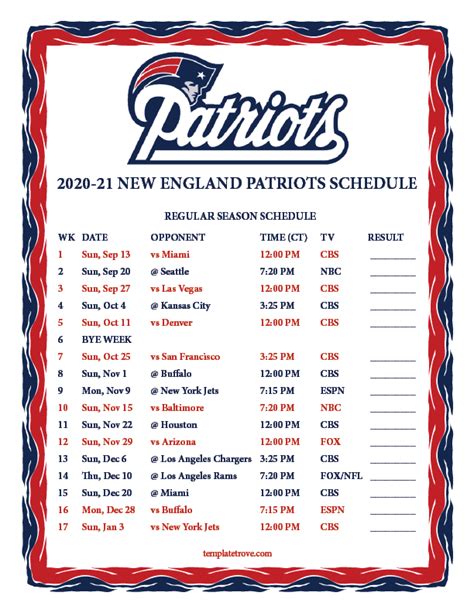 Patriots Schedule 2024 Printable