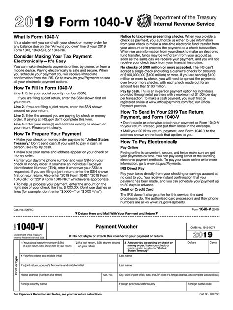 2019 Form IRS 1040-V Fill Online, Printable, Fillable, Blank - pdfFiller