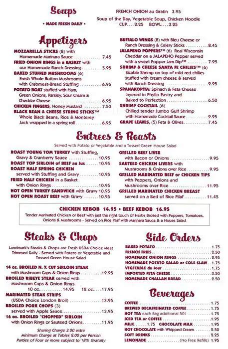 Menu at Landmark Restaurant Diner, Charlotte