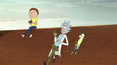 TV Show Rick and Morty Morty Smith Rick Sanchez Are Sitting On Rooftop ...