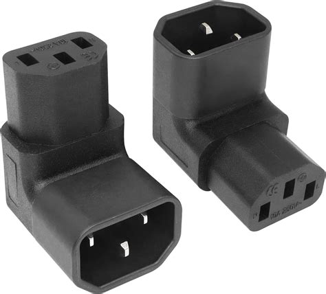 C14 to C13 Power Adapter YACSEJAO IEC 320 Male C14 to 90 Degree Down Right Angled IEC Female C13 ...