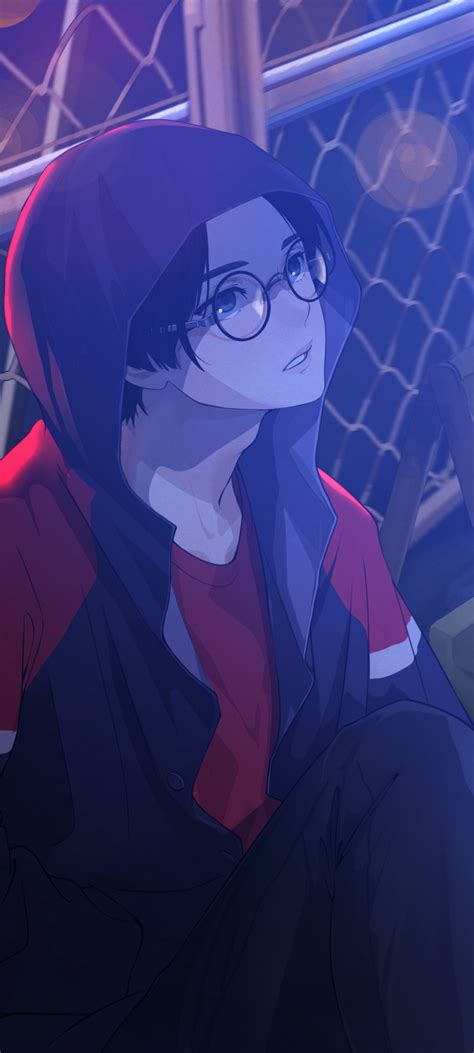 Anime Boy, Night, Glasses, 1080x2400 Phone HD Wallpaper