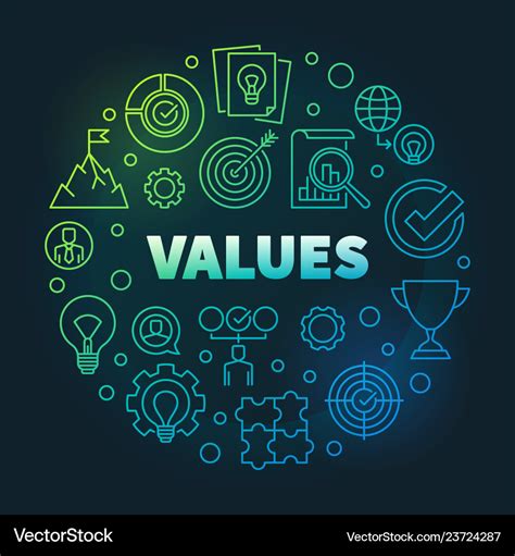 Business values round colored linear Royalty Free Vector