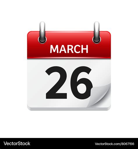 March 26 flat daily calendar icon Date Royalty Free Vector