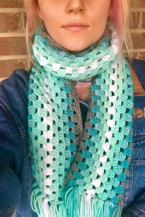 Granny Square Scarf | Granny square scarf, Scarf pattern, Crochet