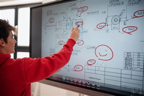 College Student Explaining Some Ideas on a Touch TV in Classroom. Stock Image - Image of lesson ...