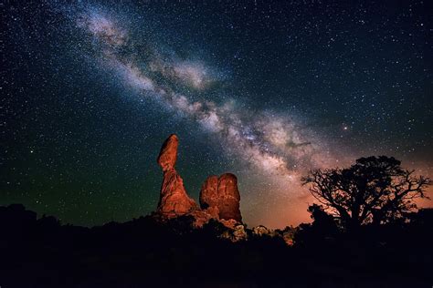 HD wallpaper: brown rocks, Milky Way, space, night, trees, nature, stars, sky | Wallpaper Flare
