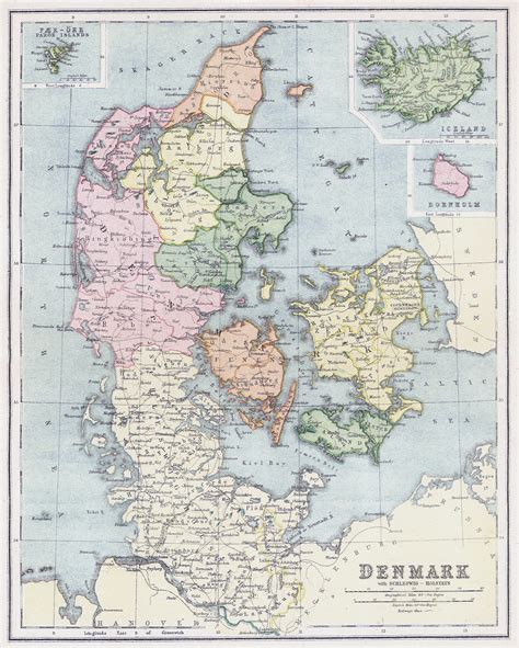 Large detailed old political and administrative map of Denmark with ...