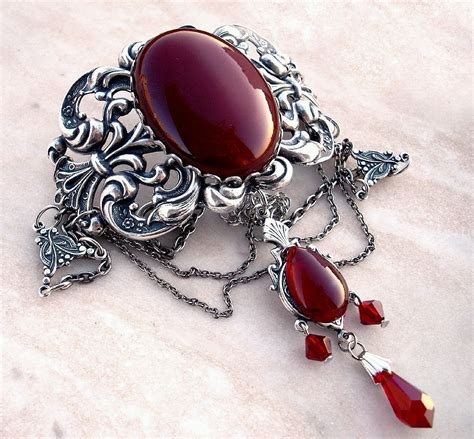 Red choker necklace Gothic choker necklace silver victorian