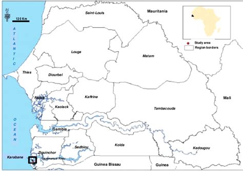 Map showing the study areas located in Casamance of Senegal. Material... | Download Scientific ...