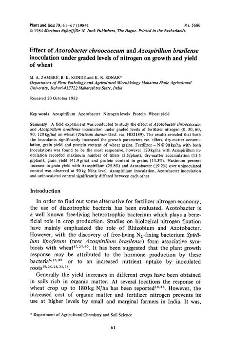 Effect of Azotobacter chroococcum and Azos - Plant and Soil 79, 6 1 - 6 7 (1984). Ms. 5686 9 ...