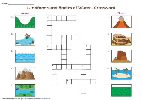 Geographical Features | Crossword | Landforms and bodies of water ...