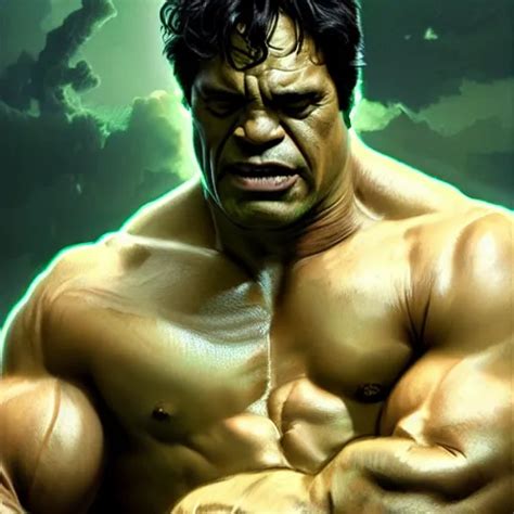 mark ruffalo the hulk flexing his muscles, cinematic | Stable Diffusion