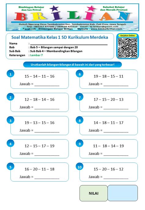 Soal Matematika Kelas 1 SD Bab Mengurutkan 4 Bilangan dari yang Terkecil dan Terbesar – Bimbel ...