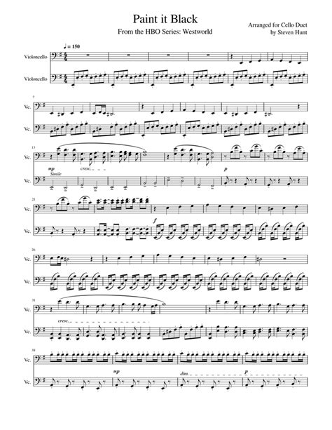 Westworld: Paint it Black, for Cello Duet Sheet music for Cello ...