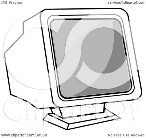 Royalty-Free (RF) Clipart Illustration of a Gray, Black And White Old Fashioned Computer Monitor ...