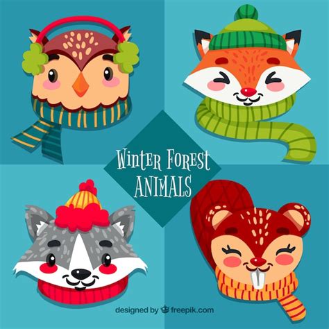 Free Vector | Cute winter animal set