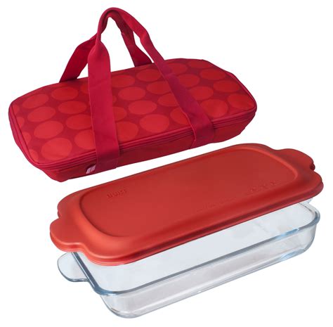 Built Go-Go 9X13-inch Glass Baking Dish/Plastic Lid with Cloth Insulating Carrier in Red Dots ...