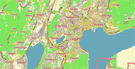 Lugano Switzerland Map Vector City Plan Low Detailed (for small print size) Street Map editable ...