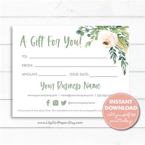 Editable Business Gift Certificate Template Instant Download | Etsy