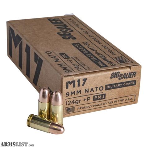 ARMSLIST - For Sale: Sig Sauer 9mm 124GR +P Ammunition Elite Ball M17 FMJ - 500/ct