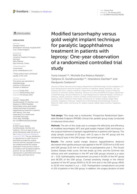 (PDF) Modified tarsorrhaphy versus gold weight implant technique for paralytic lagophthalmos ...