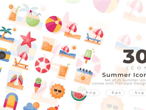 Set of 30 Summer Icon Comes with Flat Design Style by Ongicon on Dribbble