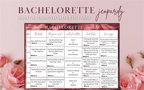 Bachelorette Jeopardy Printable Bachelorette Jeopardy Game Bachelorette Party Game Bridal Shower ...