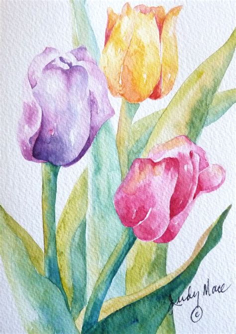 Hand painted tulips watercolor greeting by DakotaPrairieStudio