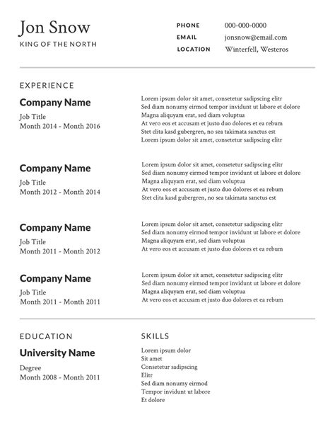 Free Resume Template Printable