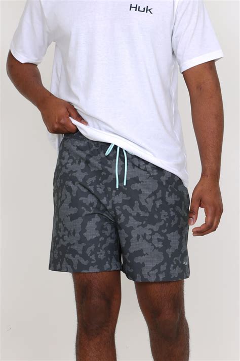 Huk Fishing Pursuit Running Lakes Volley Shorts for Men in Volcanic Ash ...