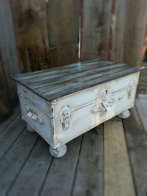 Upcycled steamer trunk turned into a coffee table with a pallet board top | Old trunk redo ...