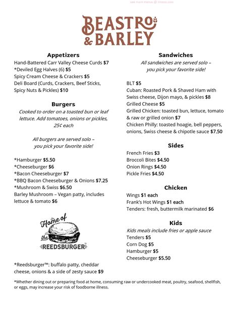 Menu at Beastro & Barley, Reedsburg