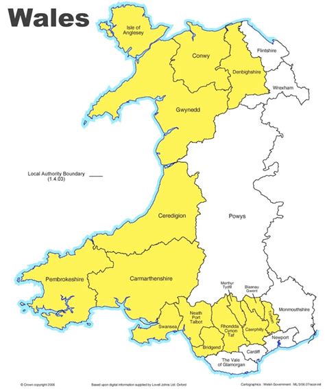 Administrative divisions map of Wales - Ontheworldmap.com