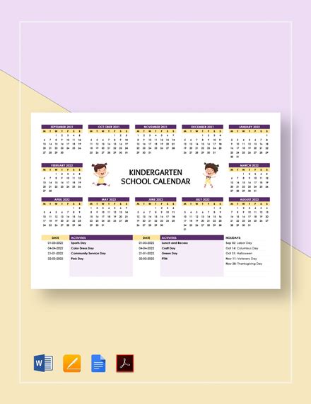 FREE School Calendar Template in Microsoft Word (DOC) | Template.net