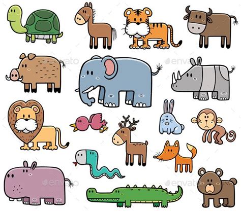 Vector Illustration of Cartoon Wild Animals set | Animal doodles, Cute ...