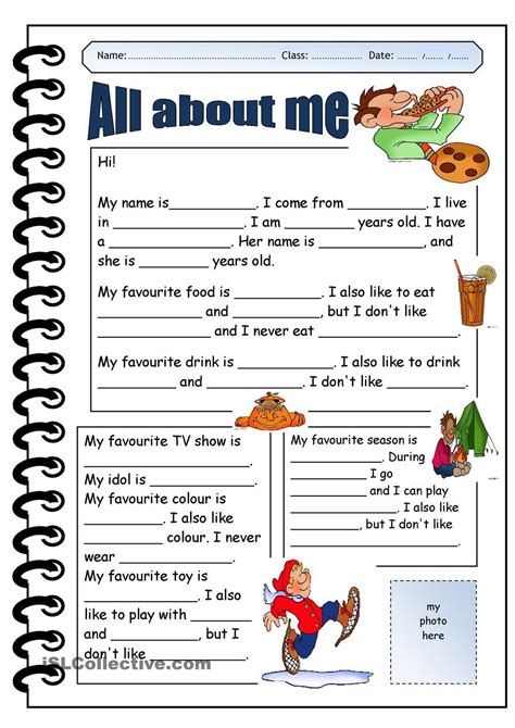 1000 Ideas About All About Me Worksheet On Pinterest | Learn english, All about me worksheet ...