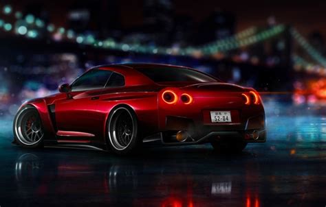 Wallpaper Nissan, Red, GT-R, NFS, R35, 2015, Ligth, Nigth images for desktop, section nissan ...